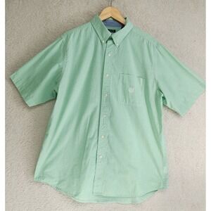 Chaps Shirt Mens L Green Short Sleeve Button Down Chest Pocket Easy Care Check